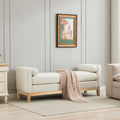 66.34 W Upholstered End Of Bed Bench With Natural Finish Wood Frame, Daybed, Footrest Stool Ottoman With Arms & Wood Legs & 2 Bolsters For Bedroom, Window, Living Room, Entryway, Hallway,Ivory Boucle