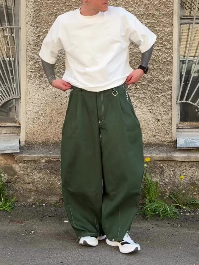 Double Pleated Contrast  Oversized Balloon Wide Leg Street Pants