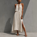 Backless Lace-up Slit Maxi Loose-fitting Dress