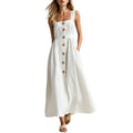 Solid-color Decorative-Button Womens Casual Dress
