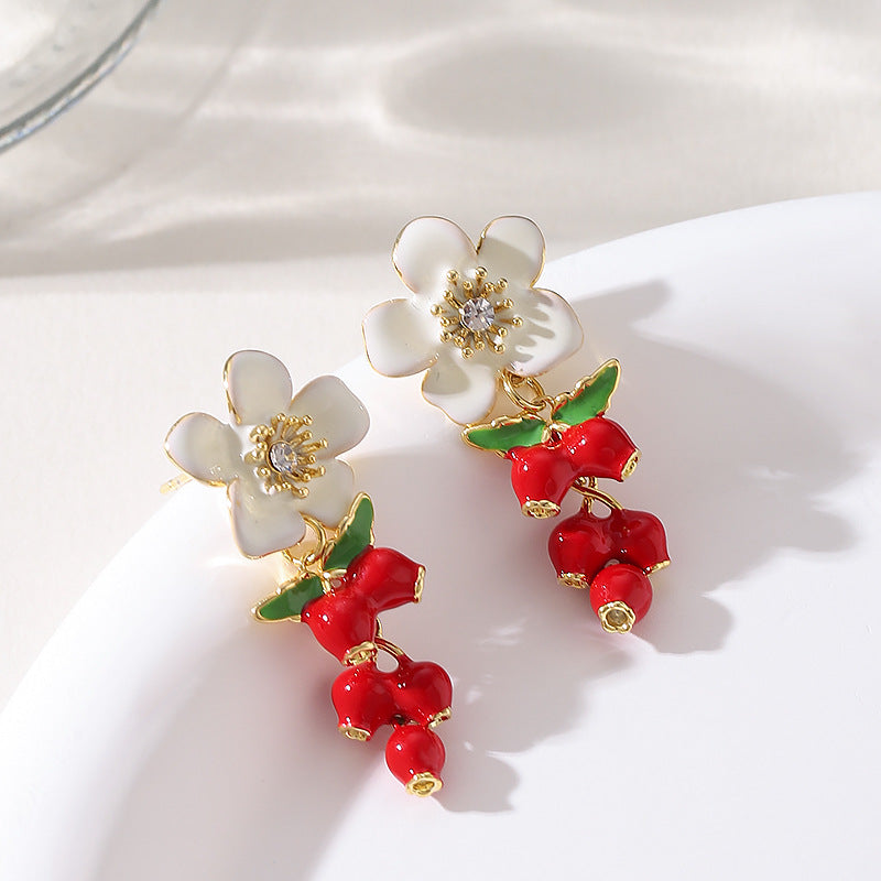 Elegant And Minimalist Enamel-drip Flower Tassel Earrings