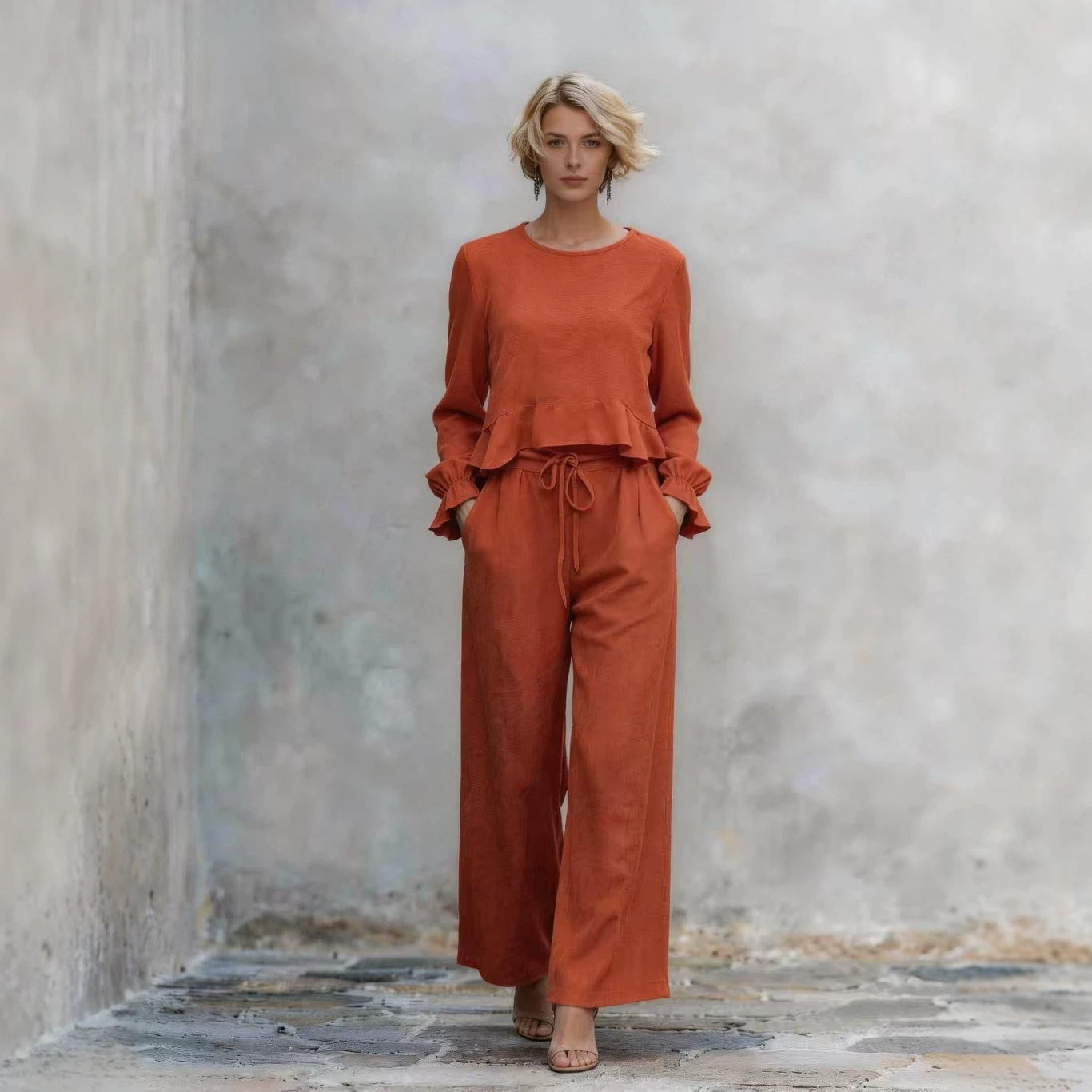 Fashionable Ruffled Age-reducing Casual Womens Set