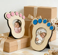 Baby Footprint Wooden Photo Frame, DIY Writeable Newborn Keepsake Picture Frame, Natural Wood Baby Shower Gift For Infant Boys Girls