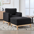 35.4  Wide Farmhouse Performance Upholstered Wood Base Square Accent Arm Chair With Ottoman Natural Wood Legs With Reversible Lid Coffee Table For Living Room Office And Lounge,Black Boucle