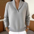 Fashionable Solid-color V-neck Long-sleeve Loose-fit Pullover