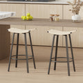 Counter Height Bar Stools Backless Handwoven Kitchen Dining Chairs With Round Footrest Set Of 2 PVC Weaving Pub Stool For Indoor & Outdoor  Black & Creamy White