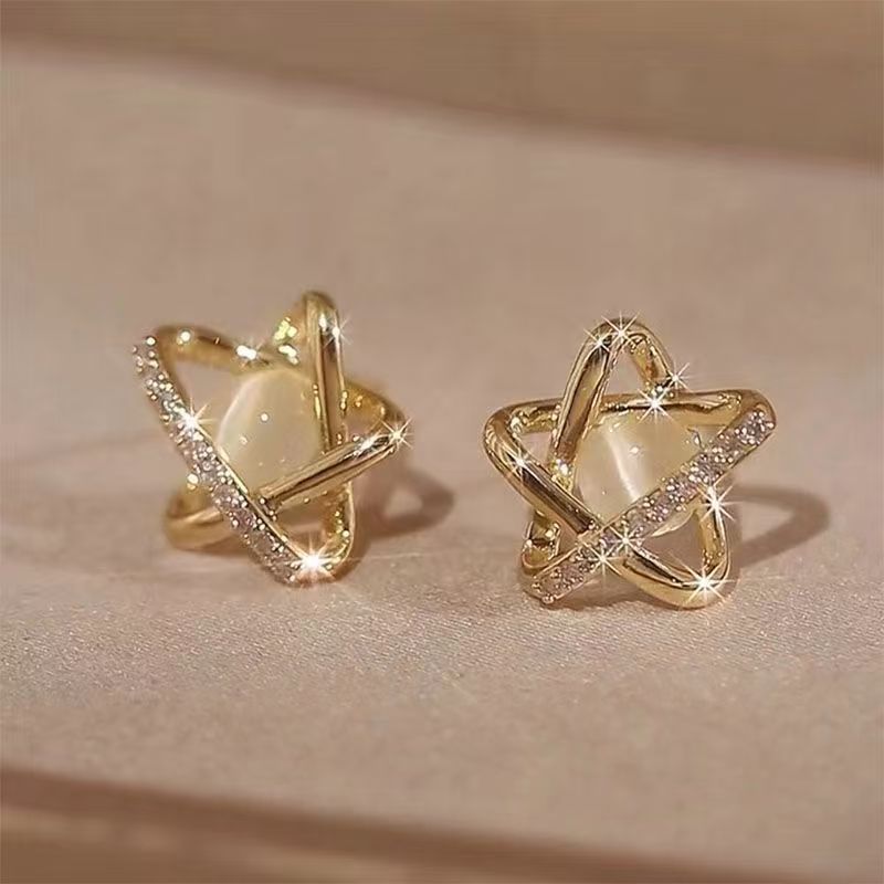 Cat's Eye Five-pointed Star Stud Earrings For Women, Premium Unique Elegant Star Earrings, 2026 New Hot Selling Ear Jewelry