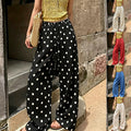 Womens Polka-dot Casual Long Straight-leg Pants
