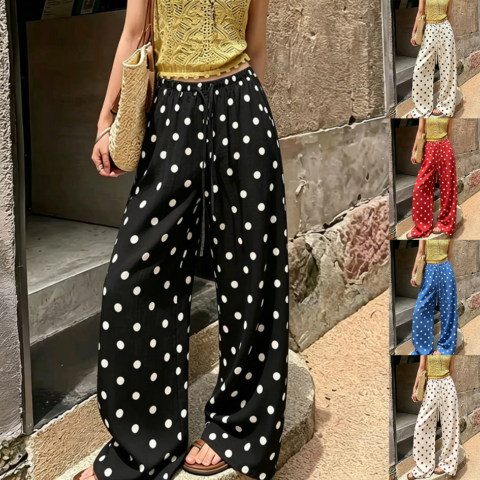 Womens Polka-dot Casual Long Straight-leg Pants