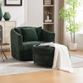 39 W Oversized 360 Swivel Accent Barrel Chair And Half Sofa With Round Ottoman Set, Chenille Channel Tufted Pumpkin Club Armchair 3 Pillows With Storage Stool For Living Room, Bedroom, Lounge, Green