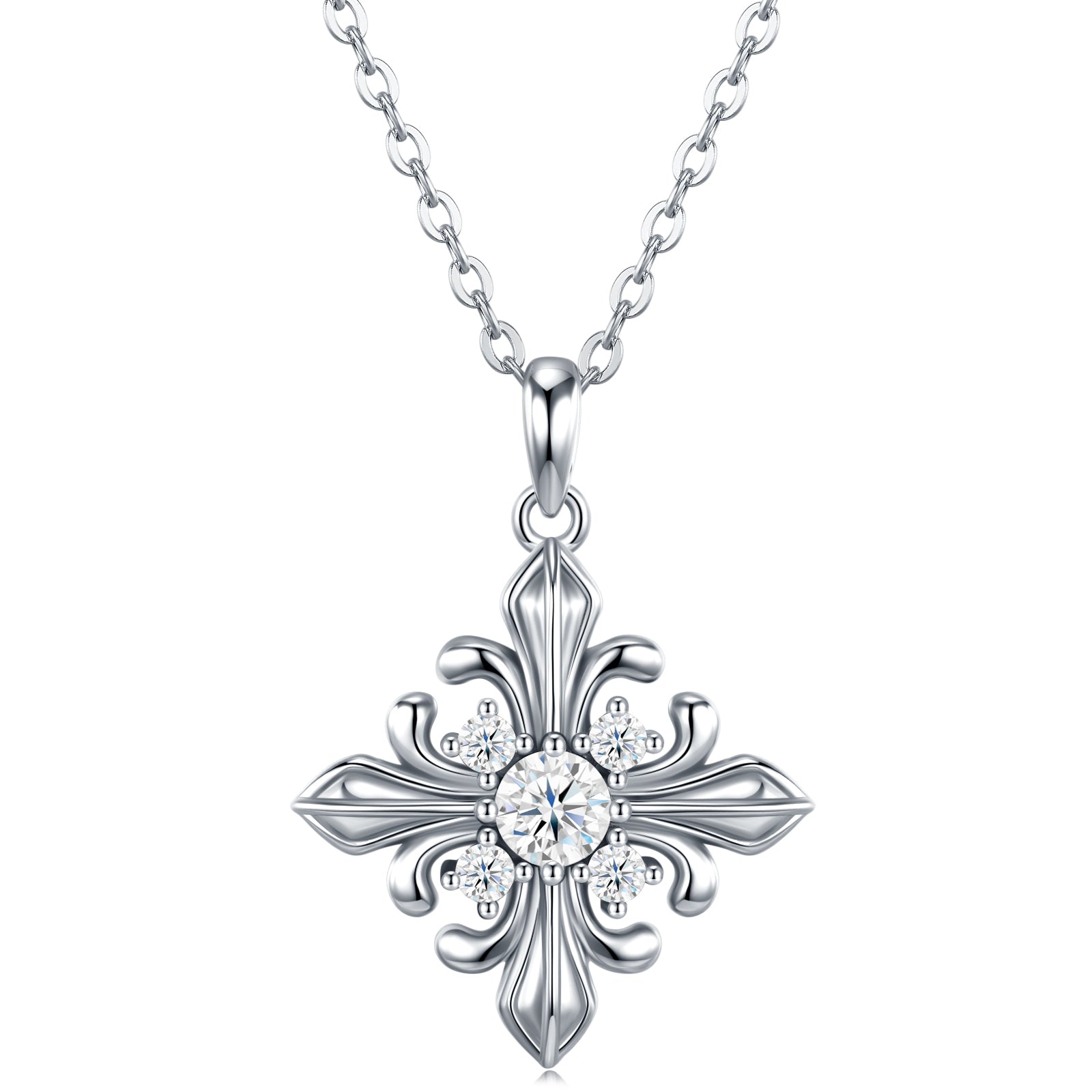 S925 Sterling Silver 0.3ct D Color VVS1 Moissanite Cross Flower Pendant Necklace 40cm Platinum Plated GRA Certified Gift Box