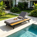 Black Iron   Teak Finish Chaise Lounge Set With Dark Grey Cushion, 400 Lbs Capacity, 4  Thick 2-Fold Water-Resistant Cushion, Adjustable Backrest With Flat Storage Surface For Patio Poolside