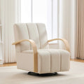 30.7 W Modern Upholstered 360 Swivel Accent Chair With Solid Wood Armrests And Comfy Channel Tufted Lounge Reading Chair, Single Sofa Armchair For Hotel Bedroom Living Room Office And Bedroom. Beige