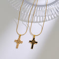 Stainless Steel Cross Pendant Necklace With Zircon Inlay
