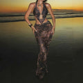 Womens Three-piece Hollow-out Printed Swimsuit