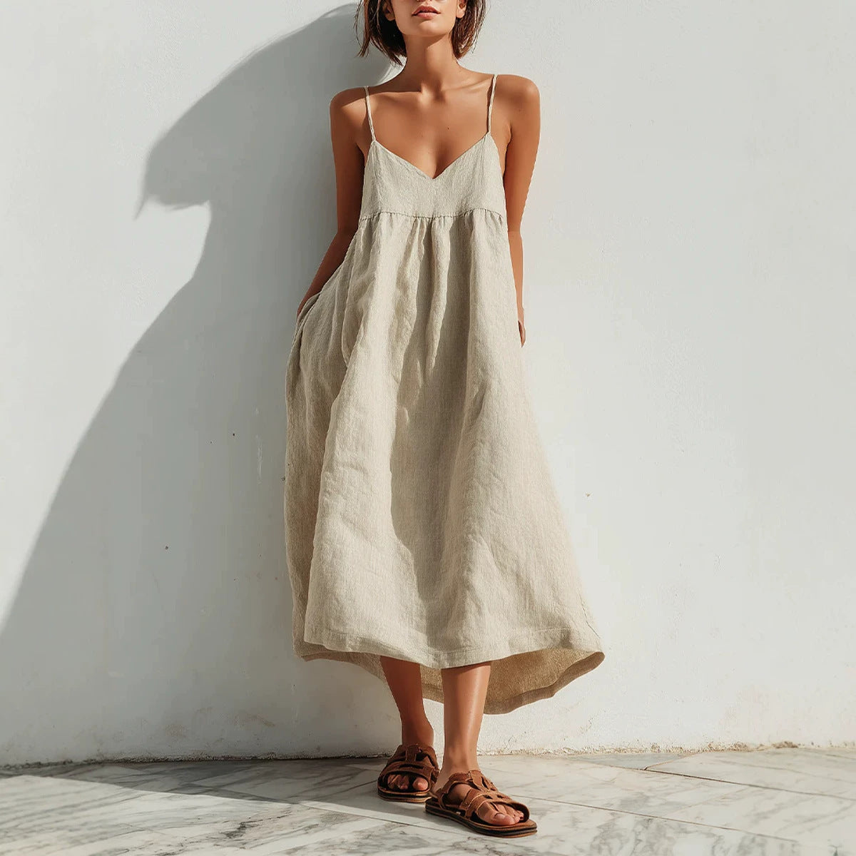 Women's V-neck Strapy Loose-fitting Dress