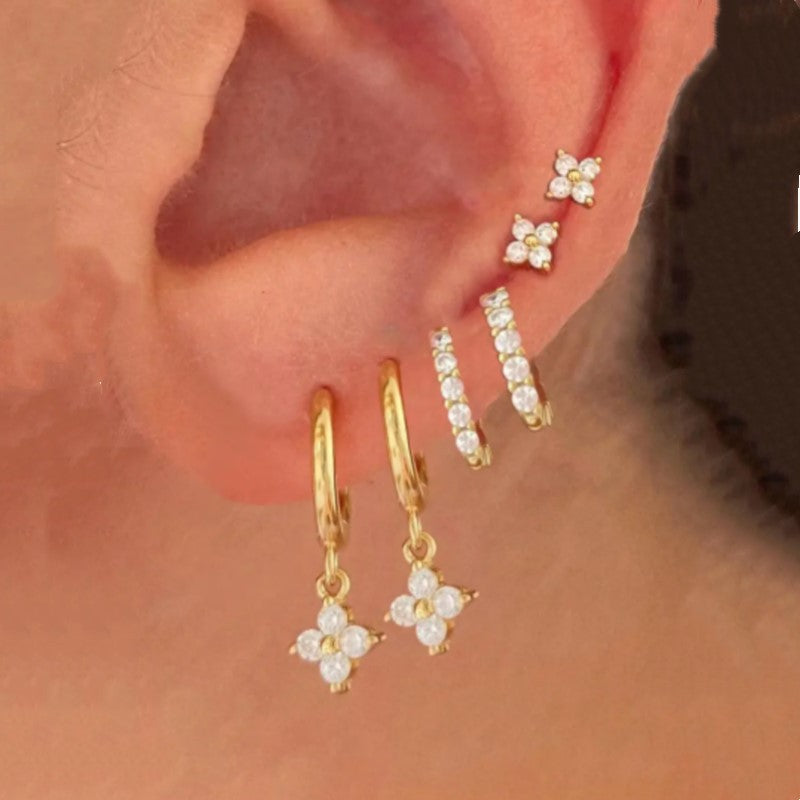 Copper Inlaid Zircon Earring Set For Women