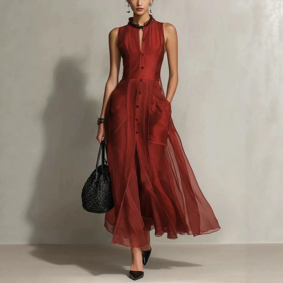 Elegant Solid-color Loose-fitting Minimalist Casual Dress