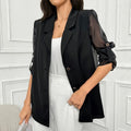 Fashionable Solid-color Suit With Rolled-up Sleeves Mesh Paneling And A Sheer Back