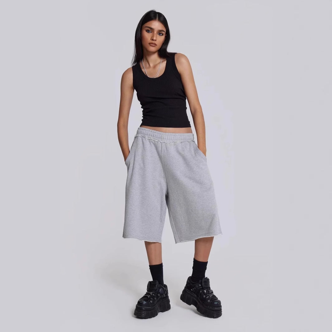 Retro-style Frayed-edge Loose-fit Casual Pants