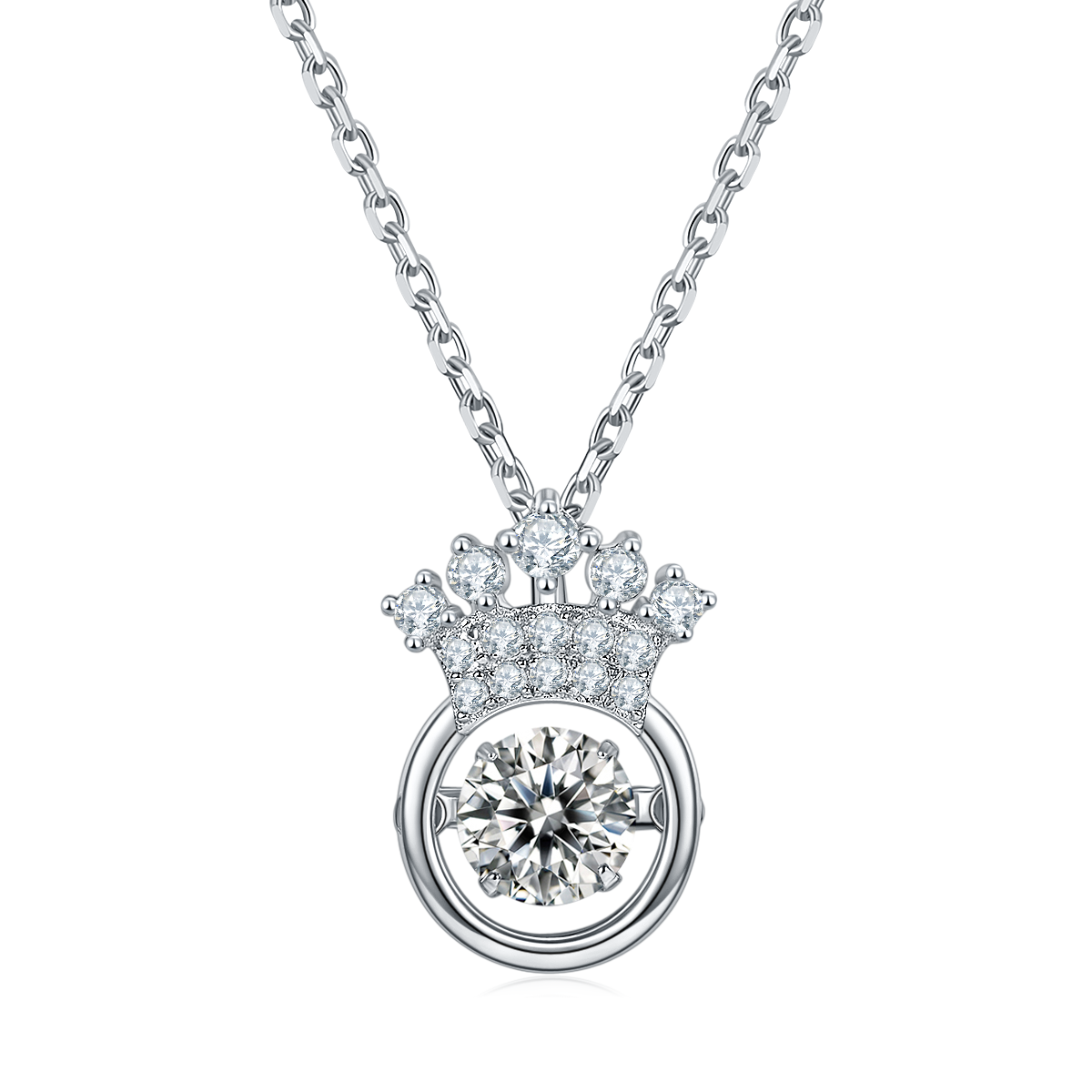 S925 Sterling Silver 0.5ct D Color VVS1 Moissanite Crown Necklace 45cm Platinum Plated GRA Certified Gift Box