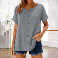 Womens Elegant And Fashionable Solid-color Round-neck Short-sleeve Top