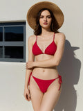 2026 New Solid Red Halter Triangle Bikini Set, Adjustable Side Tie High Cut Two Piece Bathing Suit