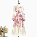 Stand-collar Single-breasted Dress With Puff Sleeves A Fitted Waist