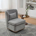 25.2  Wide Modern Chenille Cushioned Armless Metal Base 360 Swivel Chair With Pillow, Suitable For Living Room, Family Room, Bedroom, Lounge Area, Office.  Grey