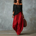 Long Loose-fitting Off-shoulder Top And Flare-leg Pants Womens Set