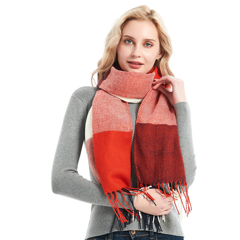 British-style Mens And Womens Couple Tassel Scarf With Large Plaid Pattern