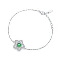 S925 Sterling Silver Flower Clover Bracelet, 6mm Round Green Chrysoprase, Platinum Plated 19cm Adjustable Chain, 2.4g Elegant Women's Jewelry Gift Box