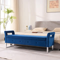 67.91 Wide Velvet Storage Soft Bench With Armrests  For Living Room, Entryway And Bedroom.  Navy
