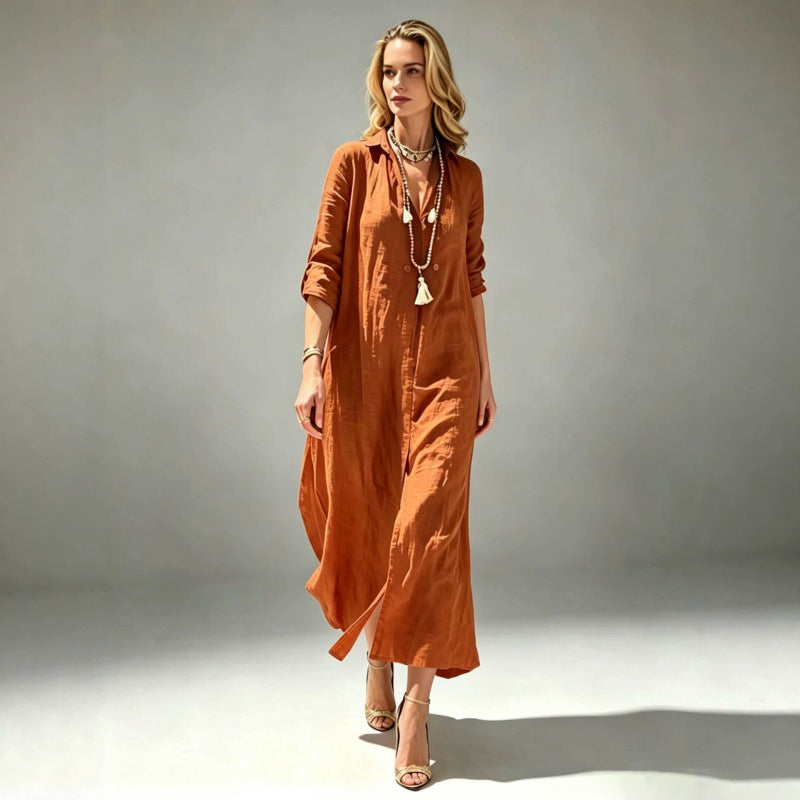 Loose-fitting Slit-front Vacation-style Dress