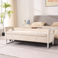67.91 Wide Velvet Storage Soft Bench With Armrests  For Living Room, Entryway And Bedroom.  Beige