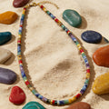 7 Chakra Heishi Bead Choker Necklace For Women, Colorful Natural Stone Tube Beads, Gold Extension Chain, Boho Jewelry Gift Daily Wear