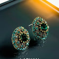 Green Rhinestone Studs, French Retro Minimalist Earrings For Autumn & Winter