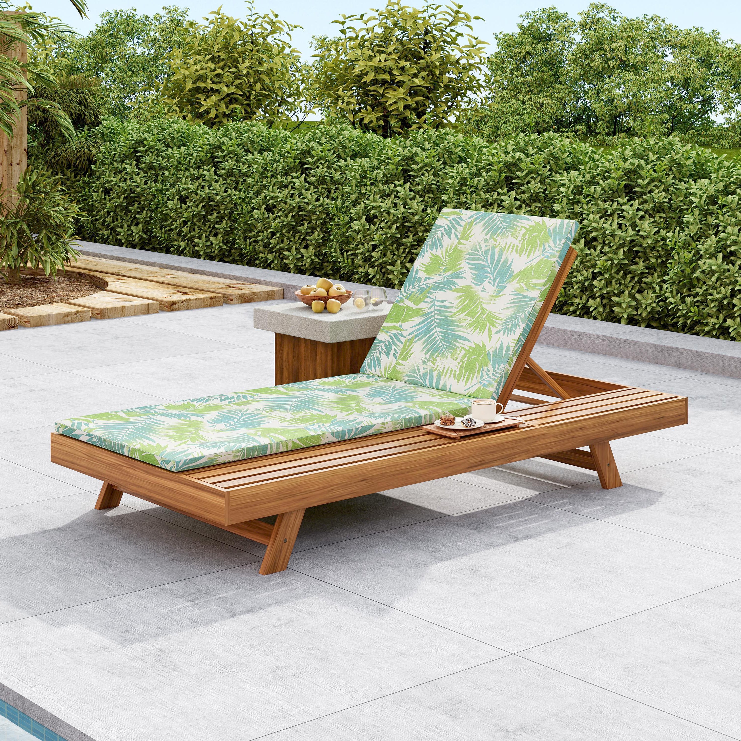 LOUNGE CHAISE SET, SPACE AVAILABLE ON ONE SIDE,ACACIA WOOD WITH WATER-RESISTANT LOUNGE CUSHIONS  LEAF COCONUT & 2 INCH THICK  - MATCHING CREAM Dark Grey  VERSION AVAILABLE