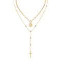 S925 Sterling Silver 0.1ct Moissanite Layered Necklace 14.4g Cross Coin Pendant Y-Necklace 40cm Gold Plated GRA Certified Gift Box