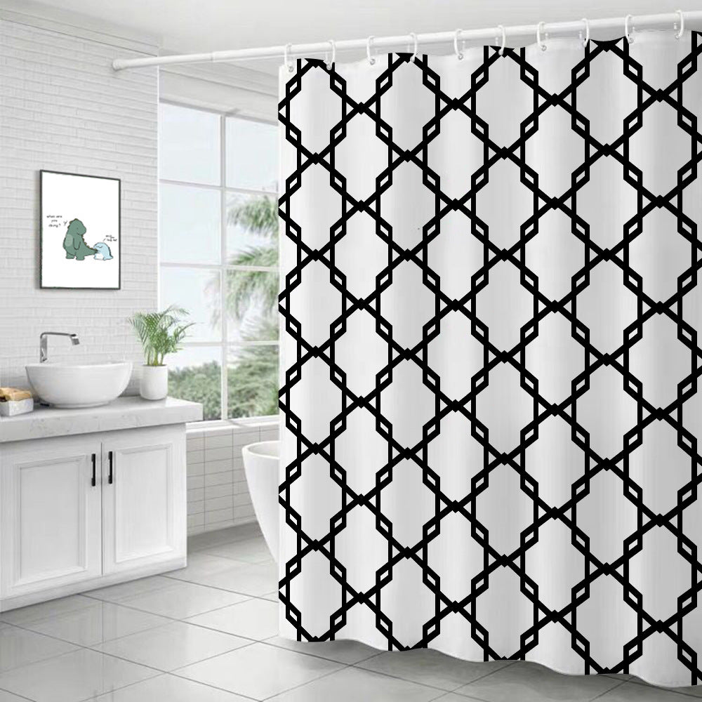 Modern 3D Print Black White Waterproof Shower Curtain Bath Curtains