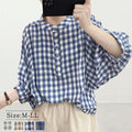 Summer Japanese-Korean Style New Thin Blue-and-white Small-check Shirt