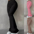 Womens Casual Simple Stylish Slim-Fit Ribbed Solid-Color High-Waisted Trousers