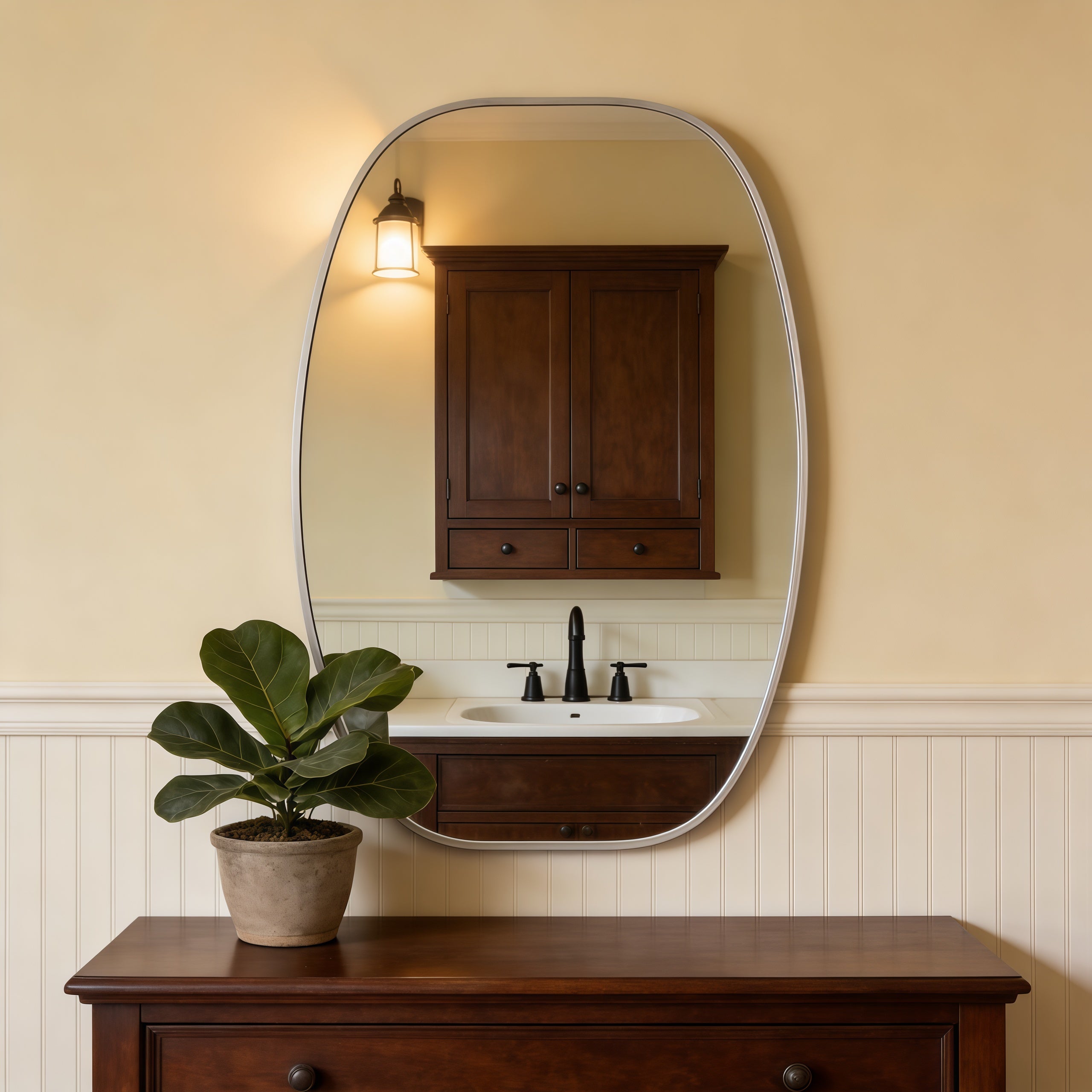 24x36 In Silver Metal Framed Oval Vanity Bathrrom Mirror For Wall