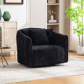 39 W Upholstered Oversized 360 Swivel Accent Barrel Chair And Half Cozy Sofa With 3 Pillows, Channel Tufted Pumpkin-Shape Club Armchair For Living Room, Bedroom, Office, Lounge, Chenille Black