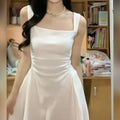 A Chic Waist-cinched Little White Dress For Petite Figures