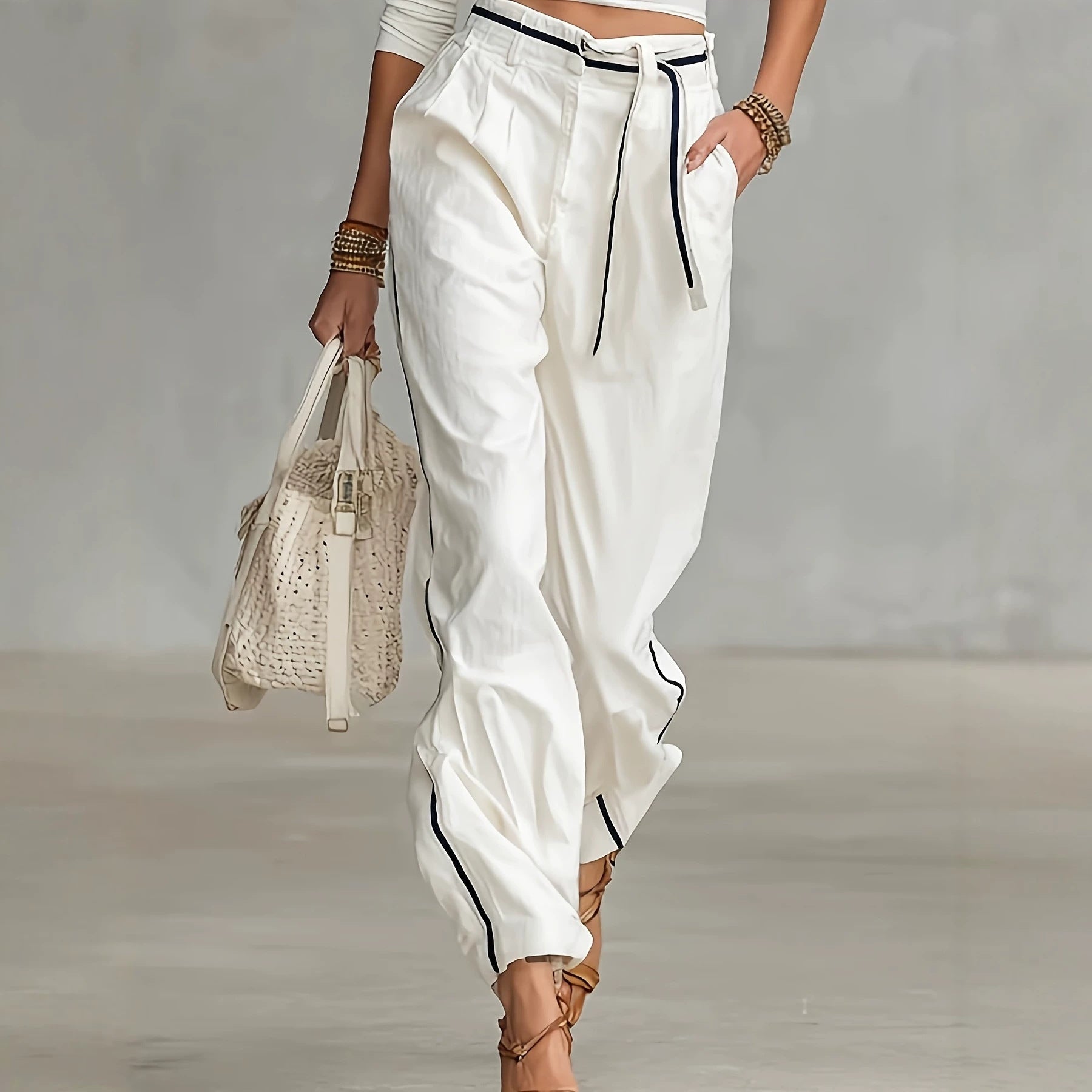 Womens Fashionable Casual Loose-fitting Versatile Trousers