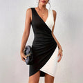 Womens Patchwork Contrasting Asymmetric Dress