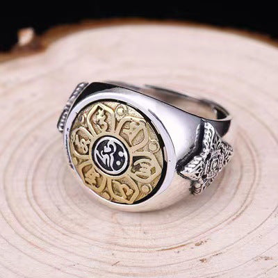 Mens Imposing Rotatable Six-Character Mantra Ring