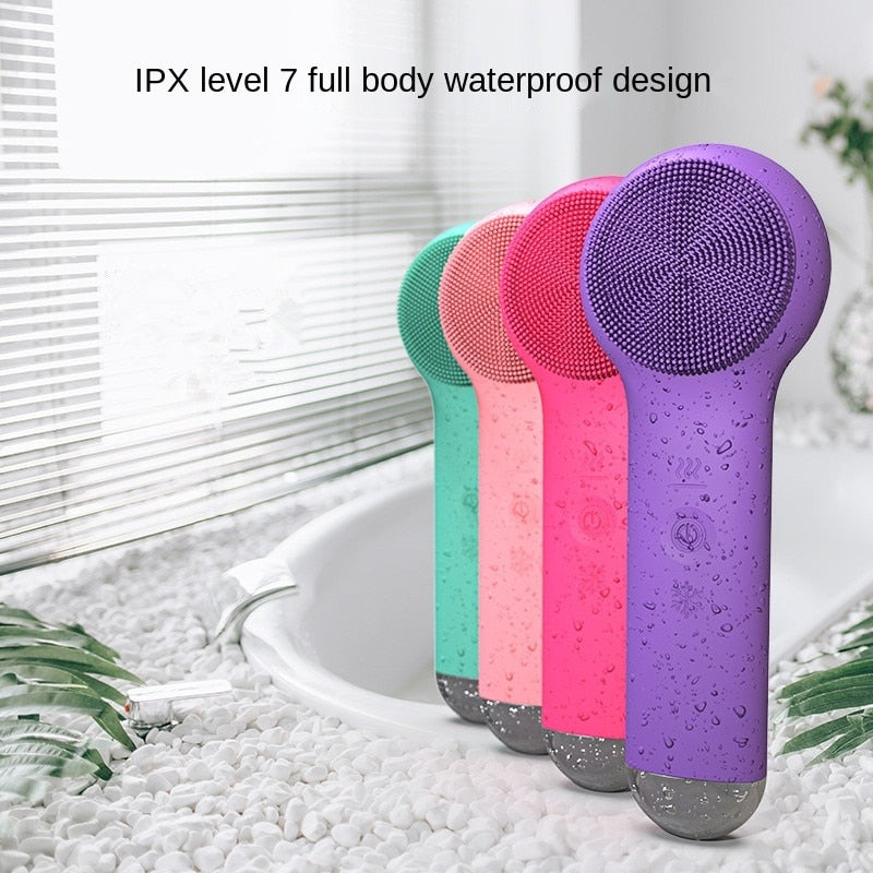 2 In 1 Beauty Care Massager Cold &amp; Hot Mode Silicone Electric Facial Cleansing Brush Essence Importing Machine Face Washing Tool
