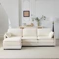 104  Plush Cloud 3 Seater Sofa Modular 3 Seater Sofa   Ottoman With 22  Beige Chenille Cushions   2 Throw Pillows - Compact Size For Apartment, Living Room, Bedroom  Beige